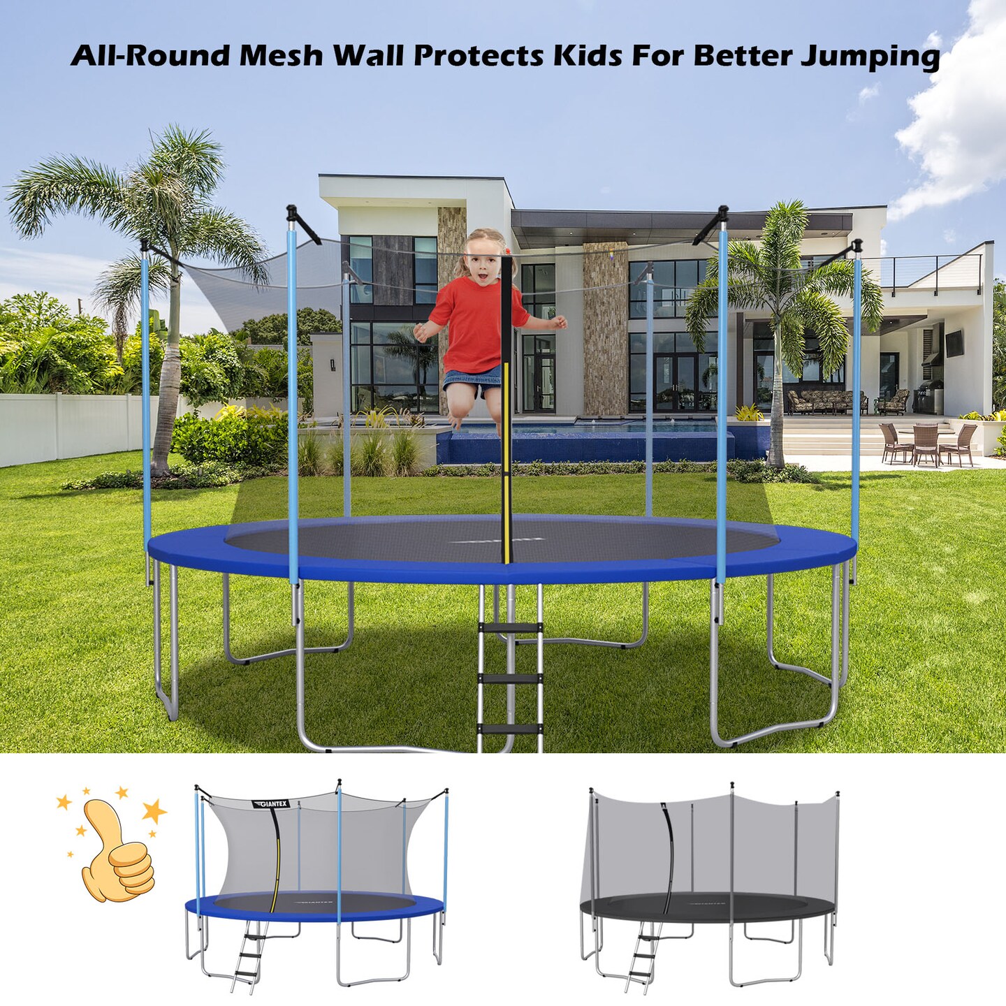 Costway 15FT Trampoline Replacement Safety Enclosure Net Weather-Resistant