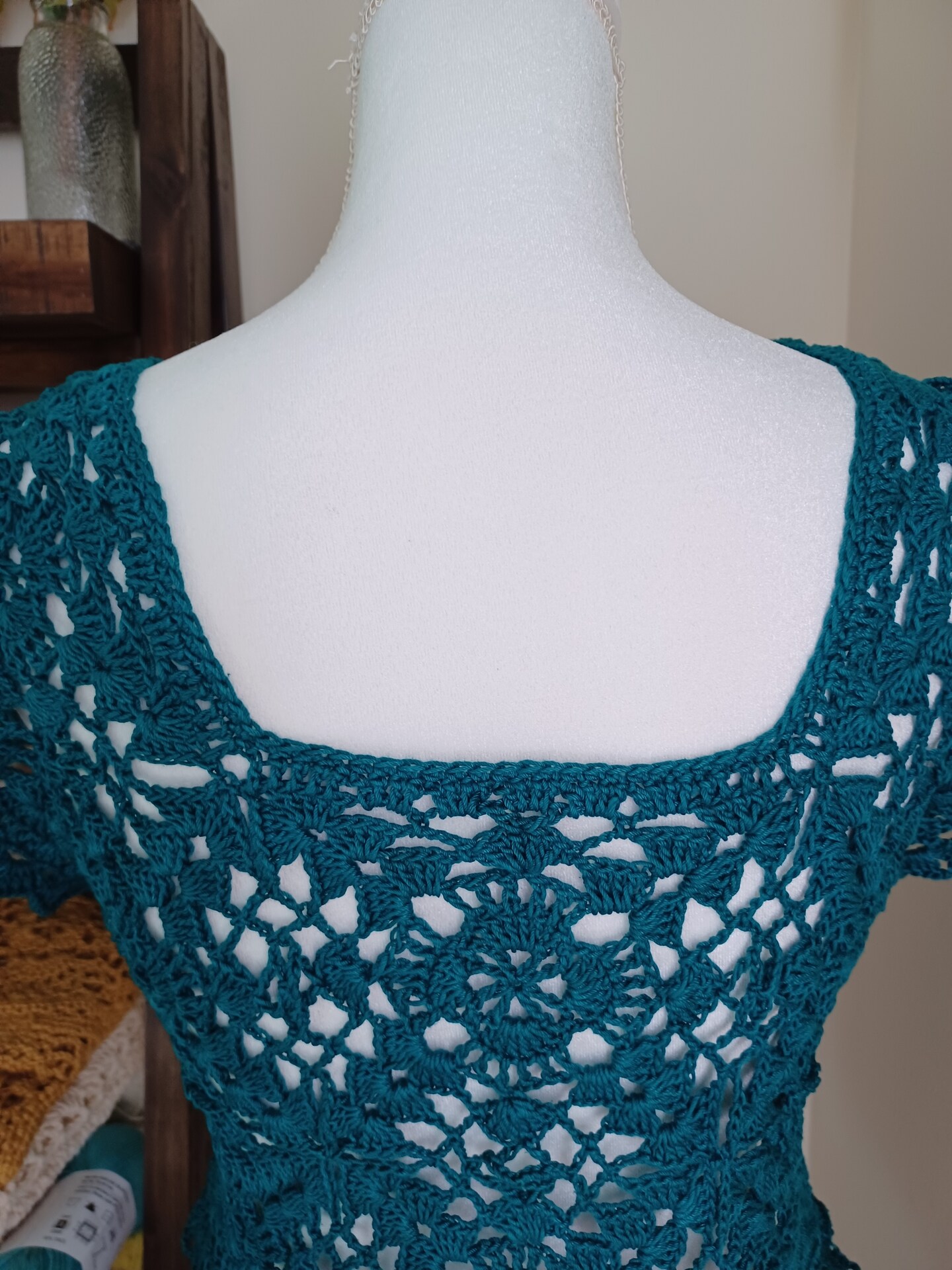 HANDMADE - TEAL CROCHET LACE FLORAL TOP | MakerPlace by Michaels