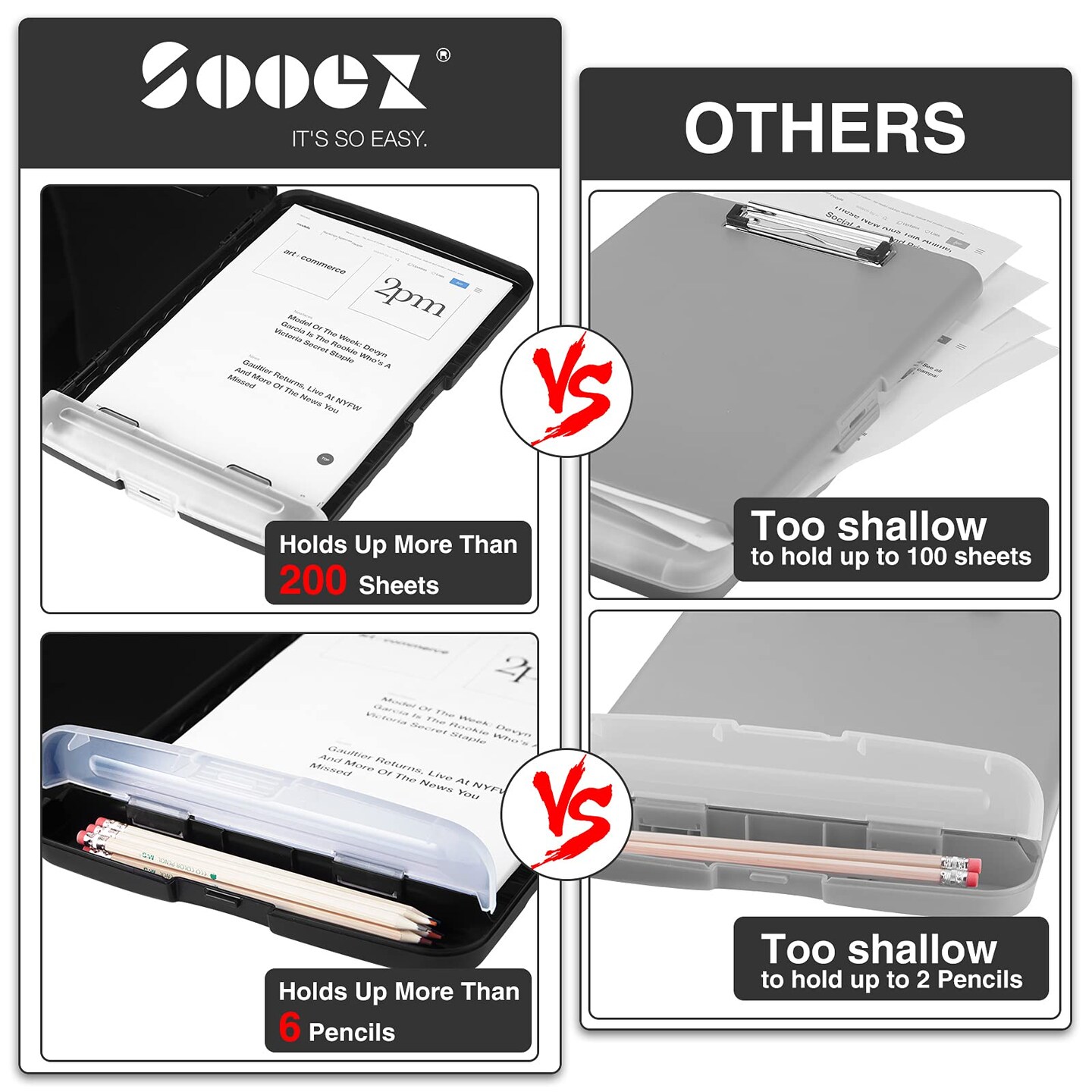 Sooez Clipboard with Storage, High Capacity Nursing Clipboards with Pen Holder, Heavy Duty Plastic Storage Clipboard with Low Profile Clip, Clipboard Folder, Teacher Must Haves, Office Supplies