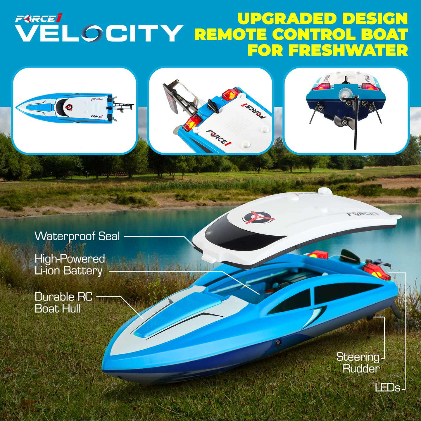 Force1 Velocity Fast RC Boat - Blue