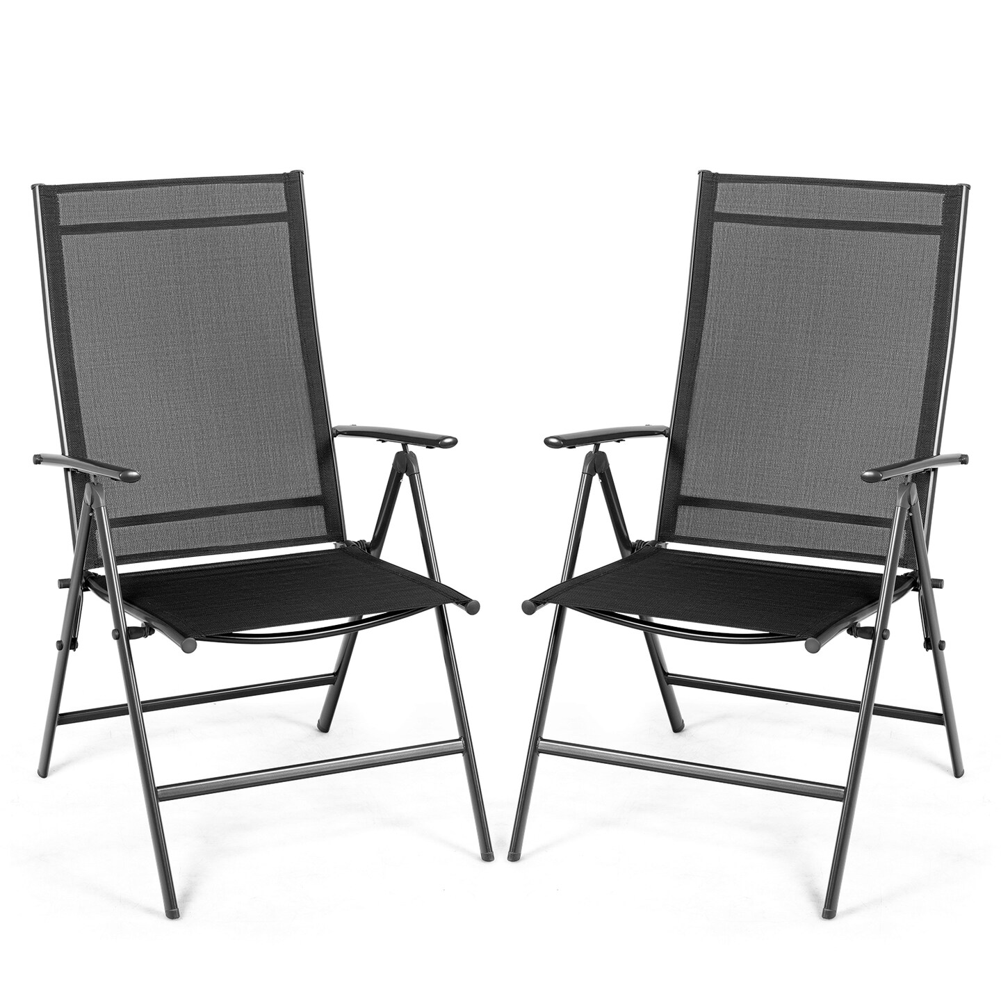 Set of 2 Adjustable Portable Patio Folding Dining Chair Recliner -Black