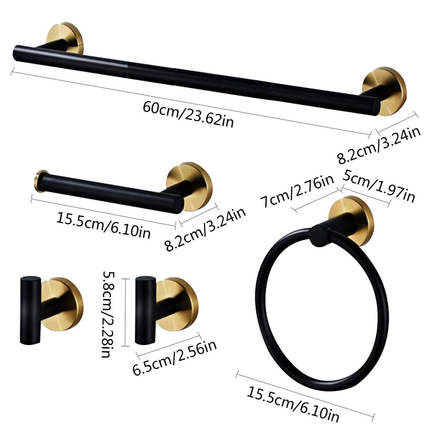Kitcheniva Stainless Steel 5-Piece Bathroom Towel Rack Black and Gold