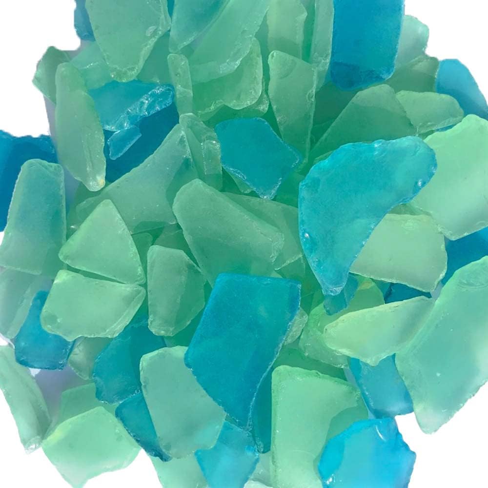 Sea Glass 11oz Caribbean Blue and Mint Olive Tumbled Sea Glass Decor Bulk Seaglass Pieces for Beach Wedding Decor and Crafts