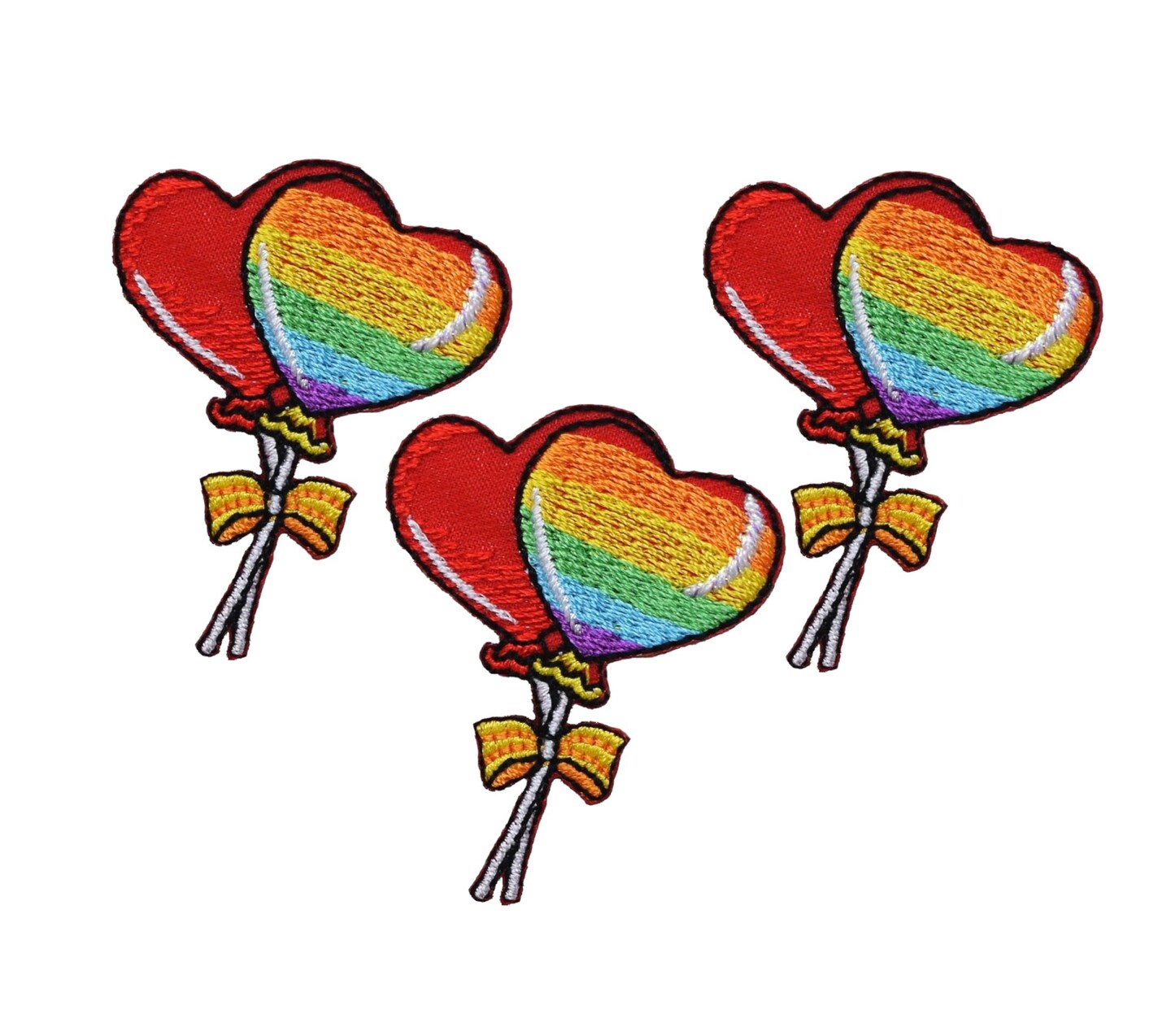 Set of 3, Rainbow Heart Balloons, Party, Celebration, Embroidered, Iron on Patch