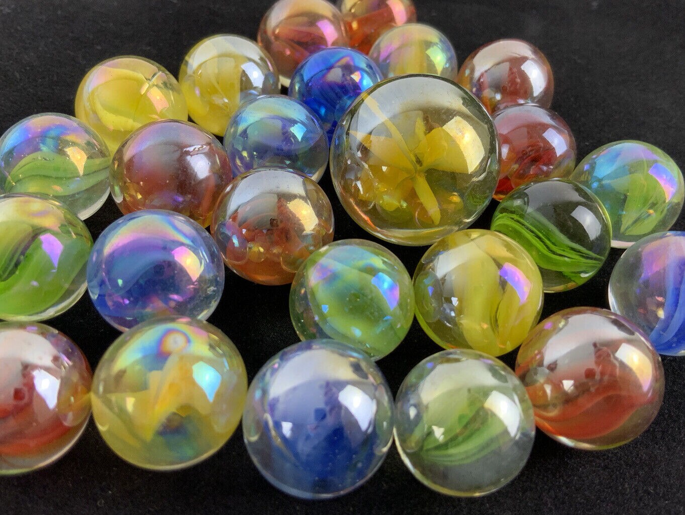 25 Glass Marbles RAINBOW Cat Eye Red/Yellow/Blue/Green Cats Eyes Pack Shooter