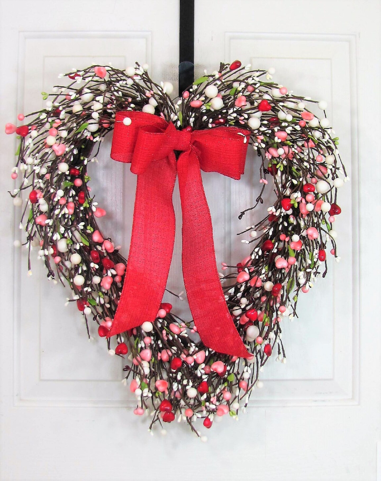 HEART WREATH Red/Pink Berry Heart Shaped Wreath Rustic Twigs 14