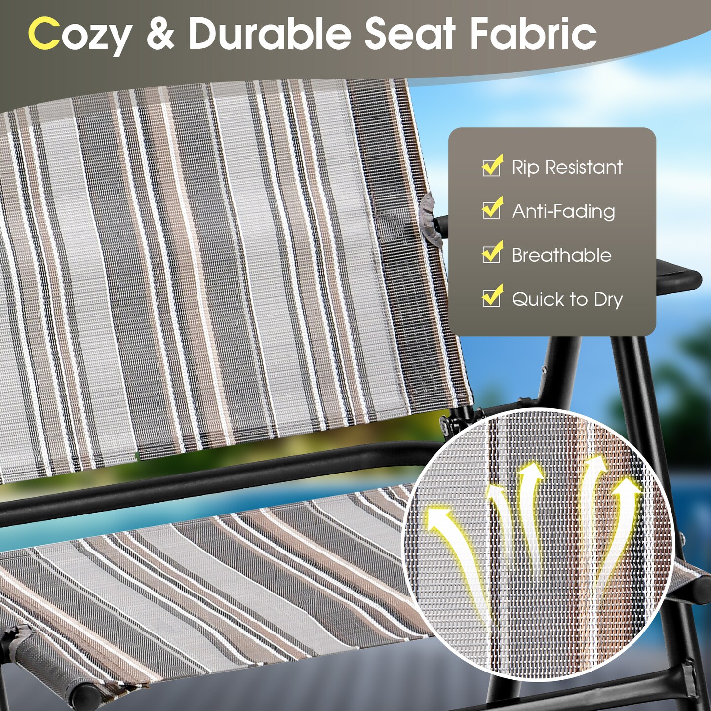 Set of 2 Patio Folding Sling Chairs Space-saving Dining Chair-Grey