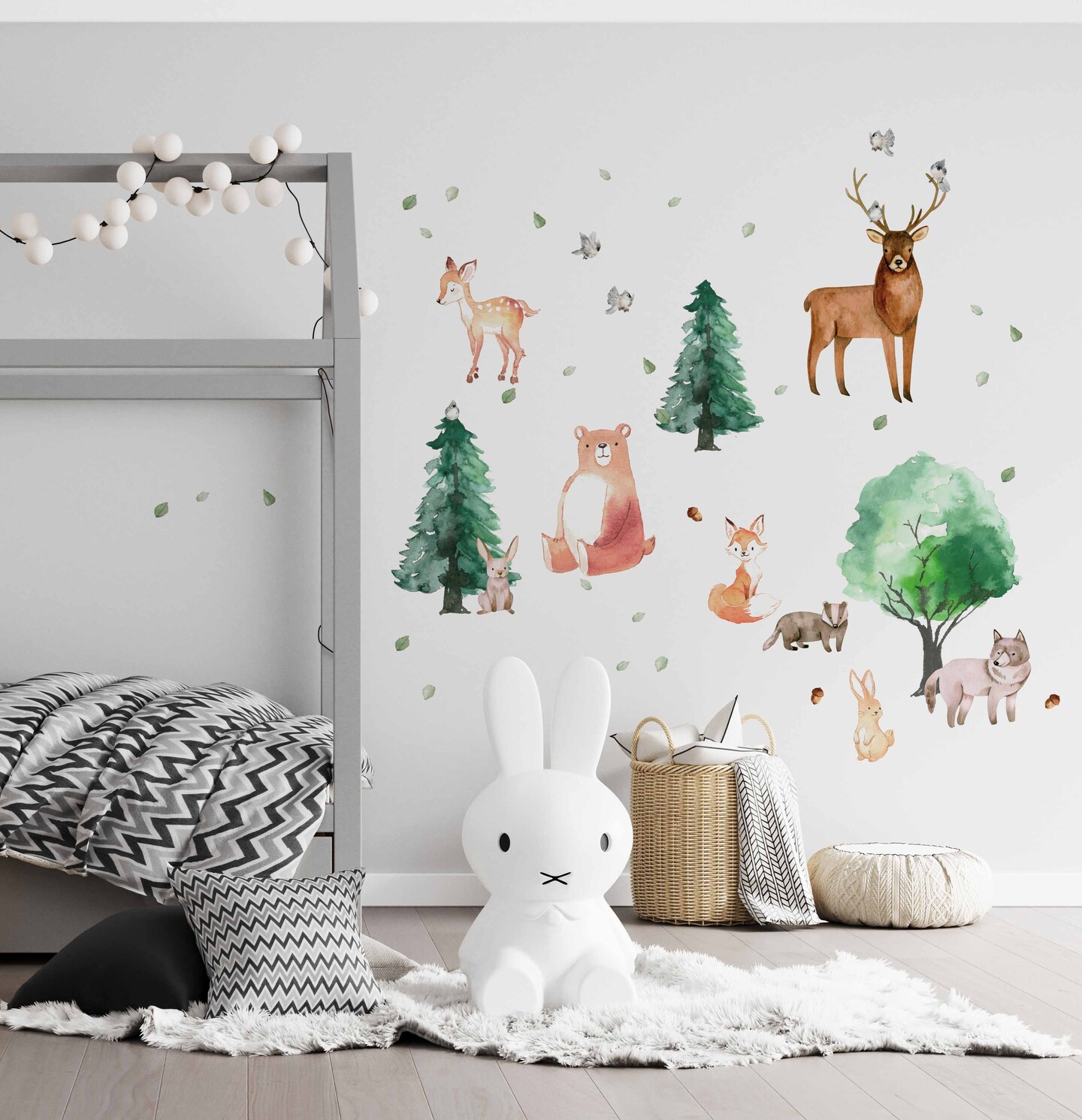 Amimagen Large Pine Tree Forest Animal Wall Stickers - Bear, Fox, Rabbit Decals For Nursery, Kids Room, Classroom