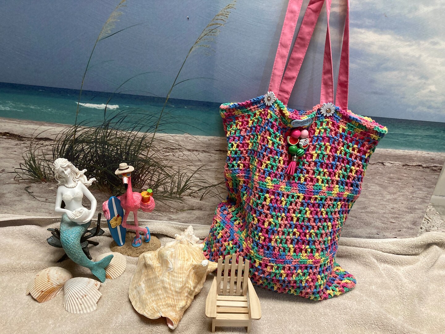 Crochet beach bag plastic bags on sale