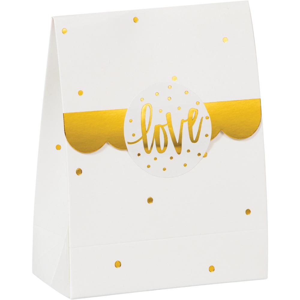 White And Gold Wedding Favor Bags, 8 ct