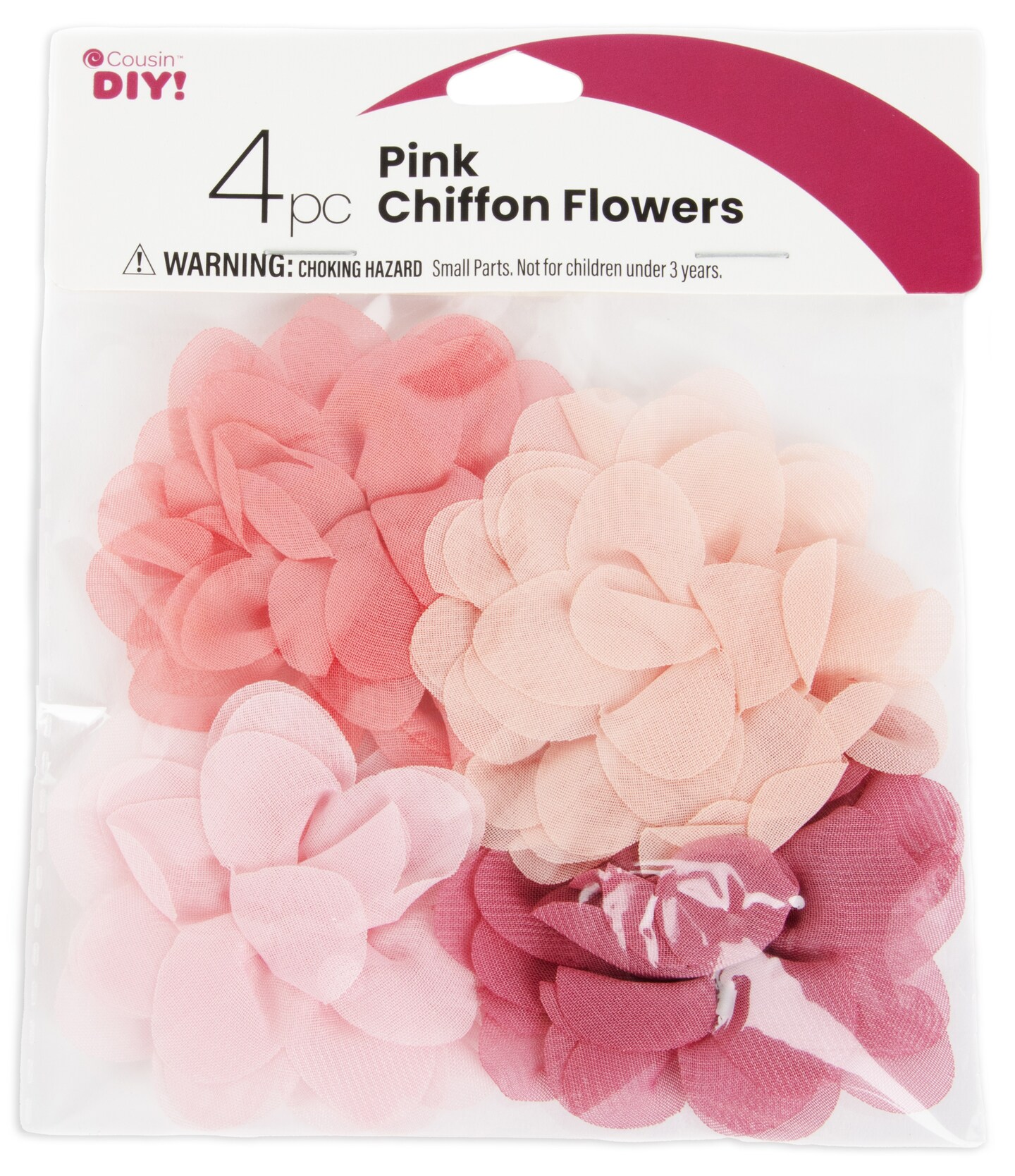 CousinDIY Chiffon Flowers Set 4/Pkg-Pink