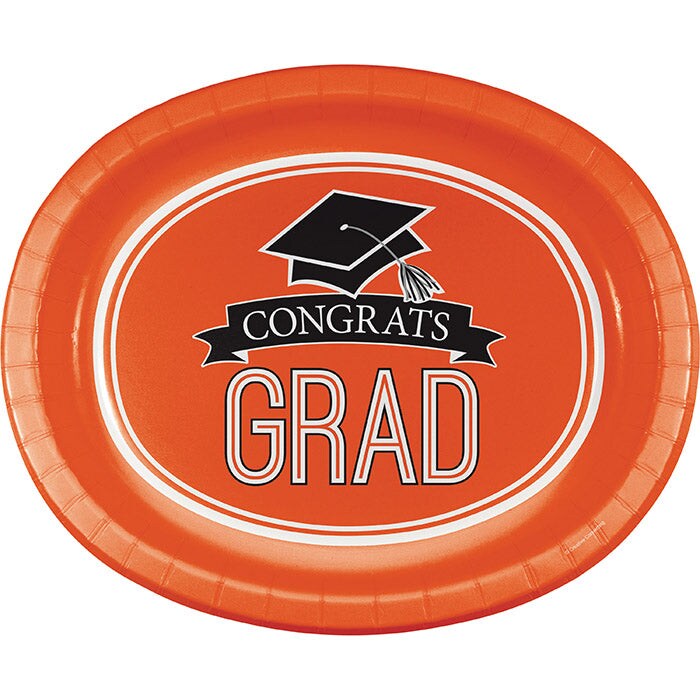 Orange Graduation Oval Platters, 10&#x22; X 12&#x22;, 8/Pkg