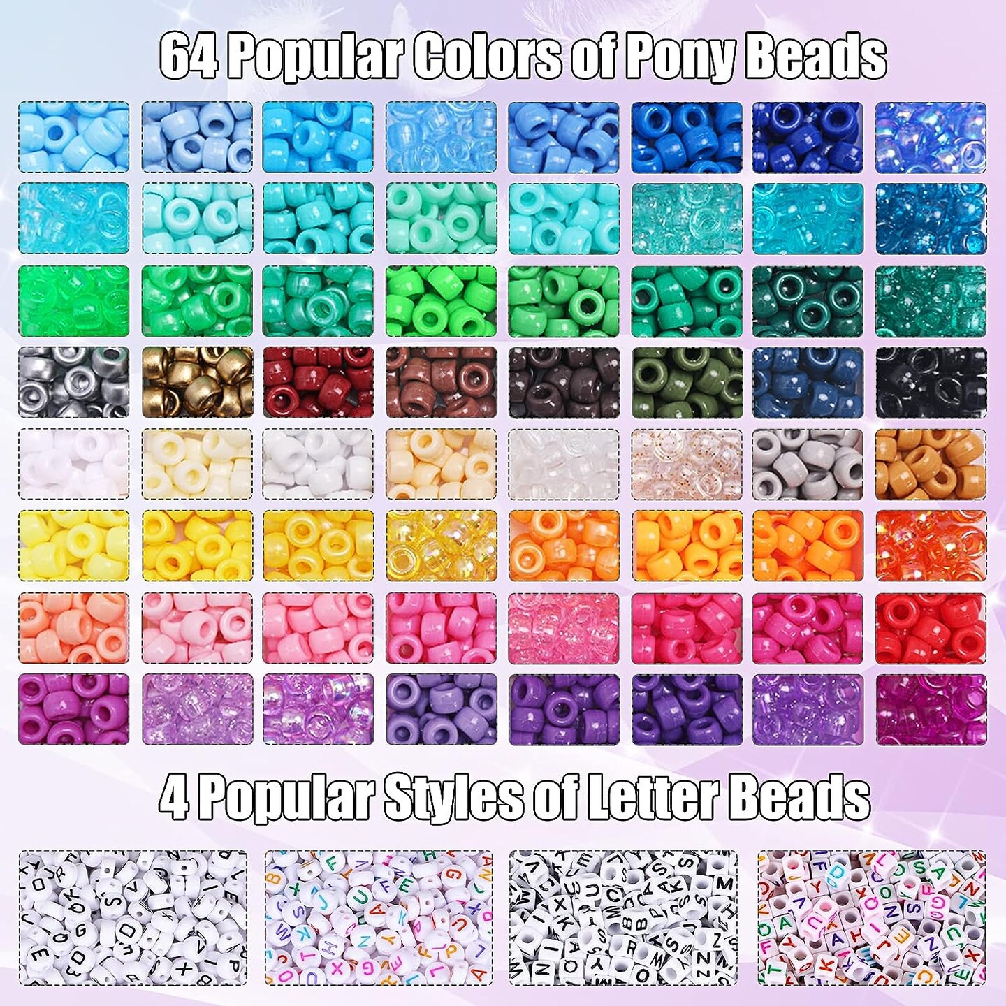 2350pcs, 64 Colors, Pony Beads for Bracelet Making Kit, Rainbow Kandi Beads Friendship Bracelet Kit, Letter Beads and Elastic Strings for Bracelet Necklace Making, Craft Gifts Set for Girls