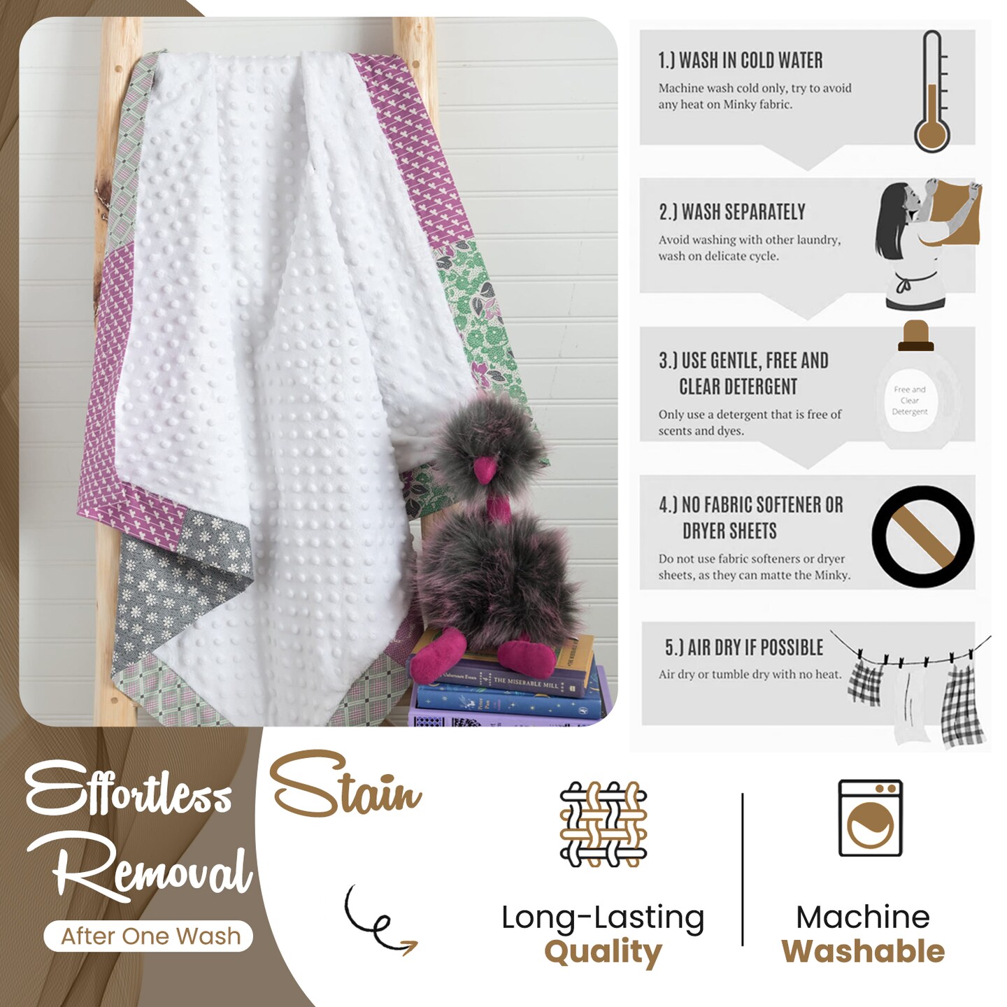 FabricLA Minky Fabric by The Yard | Oeko-TEX Certified Plush Fabric | Soft Minky Dimple Dot Cuddle Fabric | 60" inches Wide | Baby Blanket, Apparel, Throws