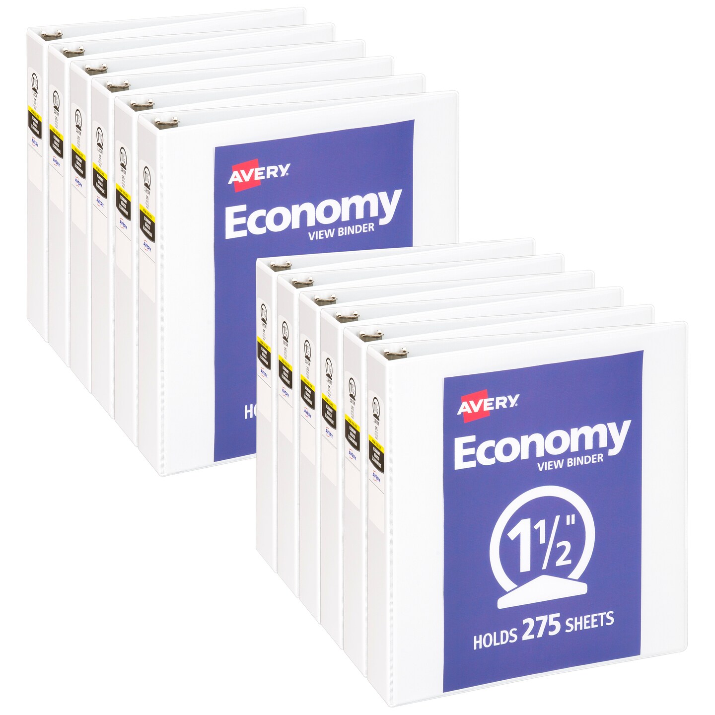 Avery Economy View 3 Ring Binder, 1.5&#x22; Round Rings, 1 White Binder (05726) - 12 Pack