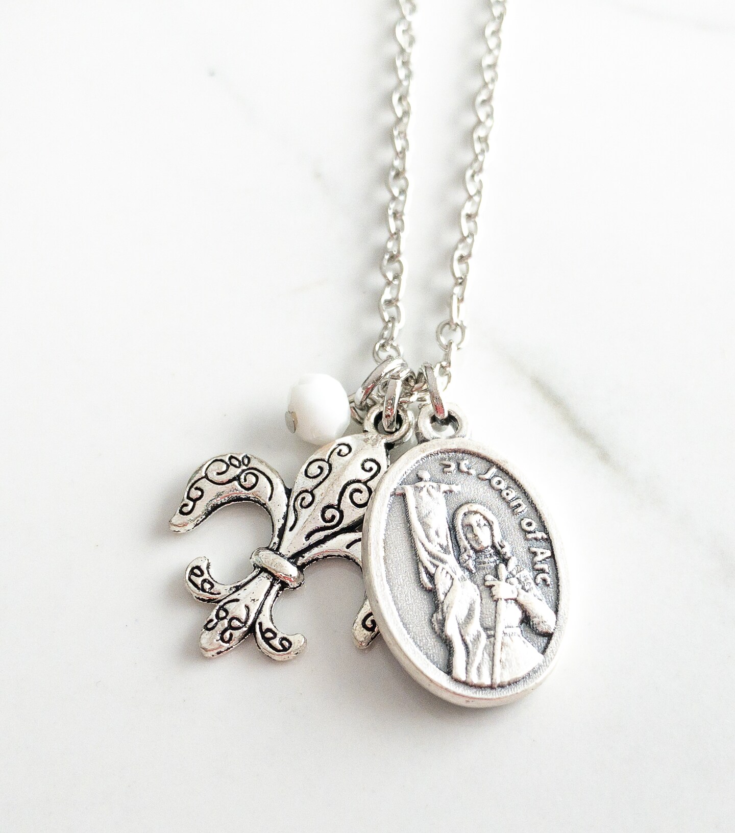 Saint Joan of Arc Necklace - Confirmation Gifts for Girls - Catholic Jewelry - Patron Saint Necklace - Joan of Arc Medal - Fleur de Lis