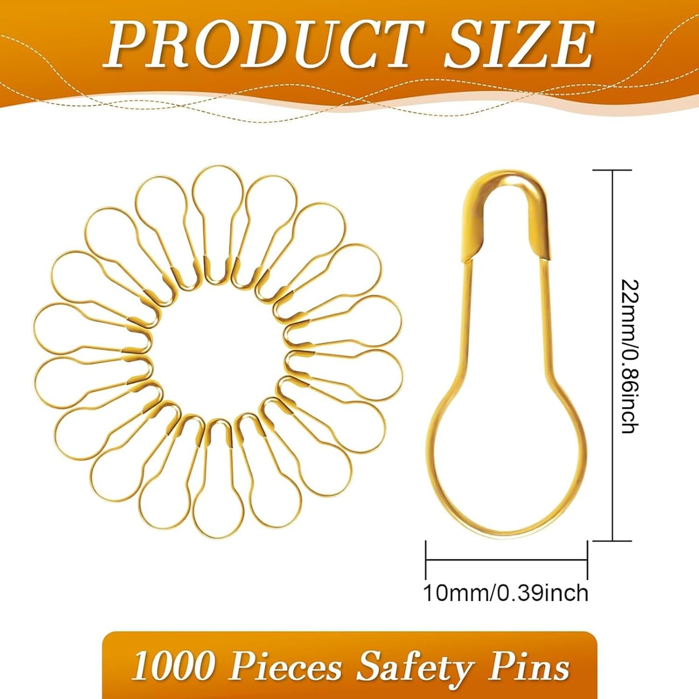 1000 Pieces 22mm/0.87 Inch Clothing Tag Pins Metal Gourd Safety Pins Bulb Pin Calabash Pin Bead Needle for DIY Craft Home Accessories,Golden