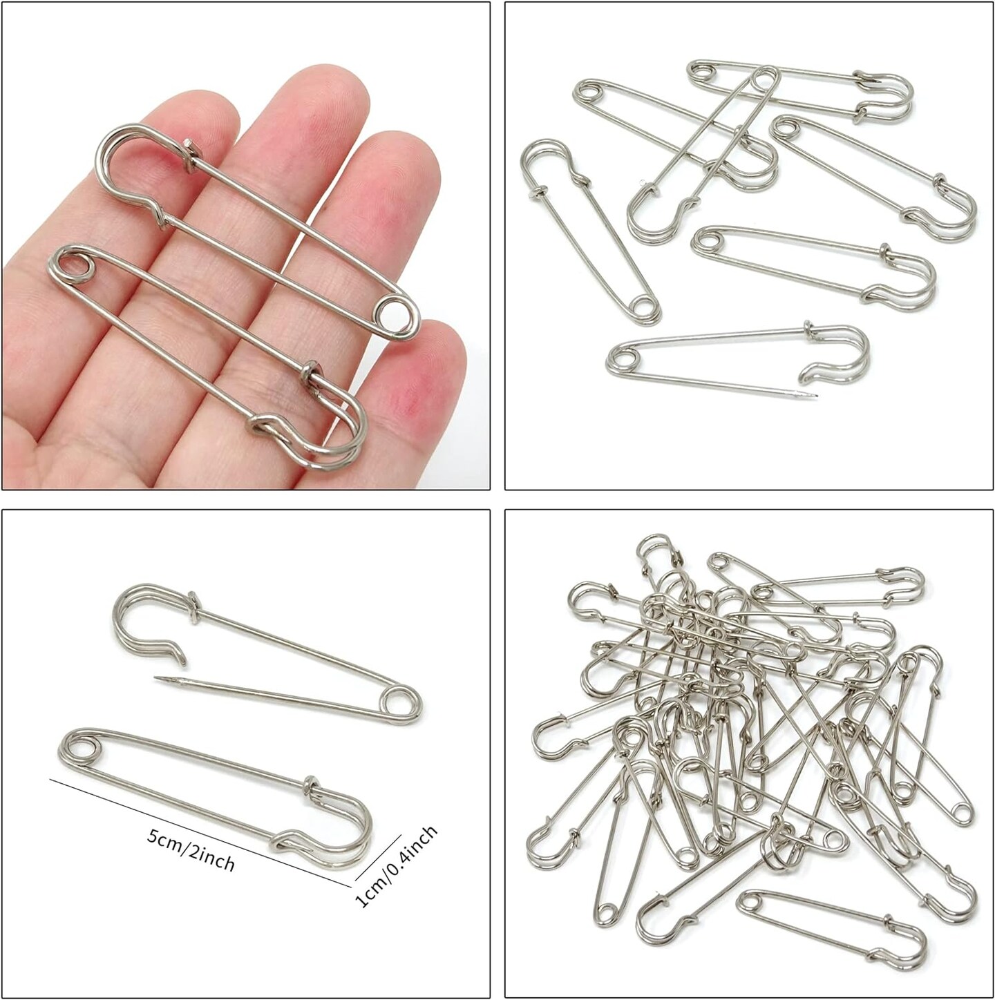 30PCS 5cm/2Inch Brooches Heavy Duty Safety Pins for Blankets, Sweaters, Shawls, Kilts, Crafts (Silver)