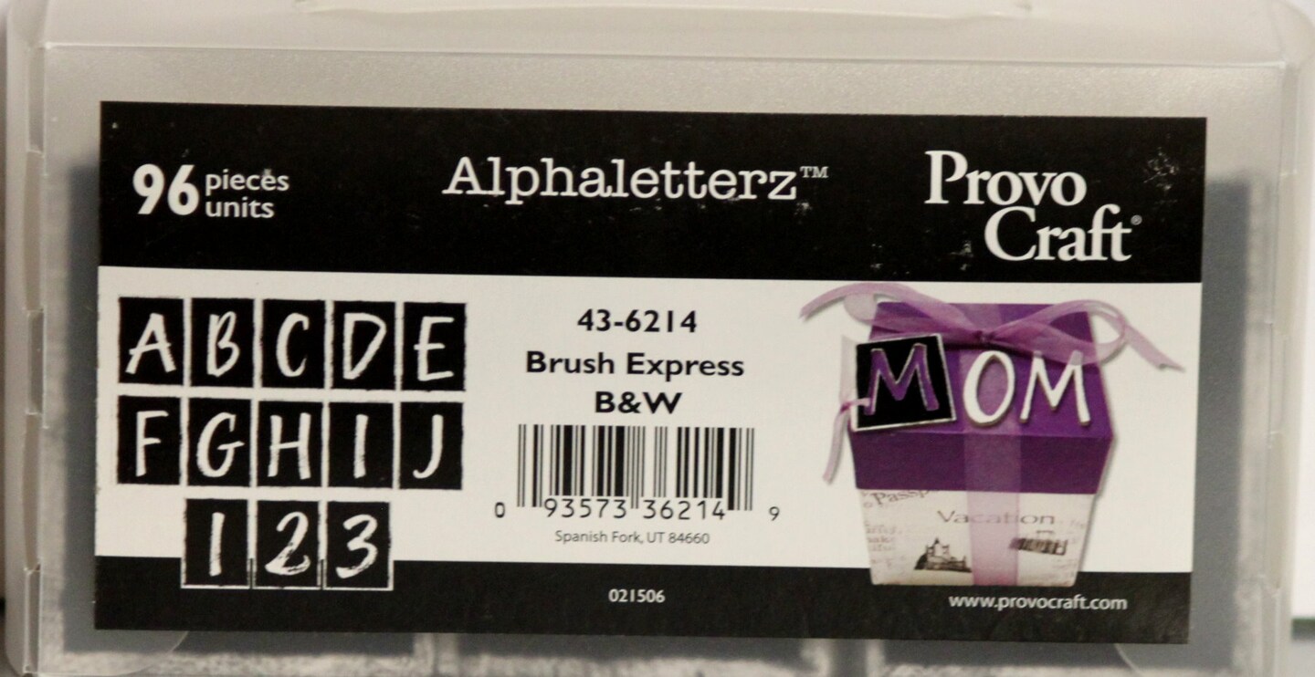 Provo Craft Alphaletterz Brush Express Black &#x26; White Tile Chipboard Alphabet