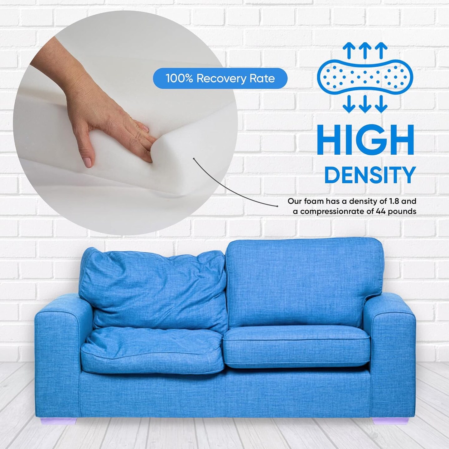 Upholstery High Density 2" Height x 24" Width x 72" Length-Home or Commercial Use Seat Replacement Cushion-Made in USA Foam, 1 Count (Pack of 1)