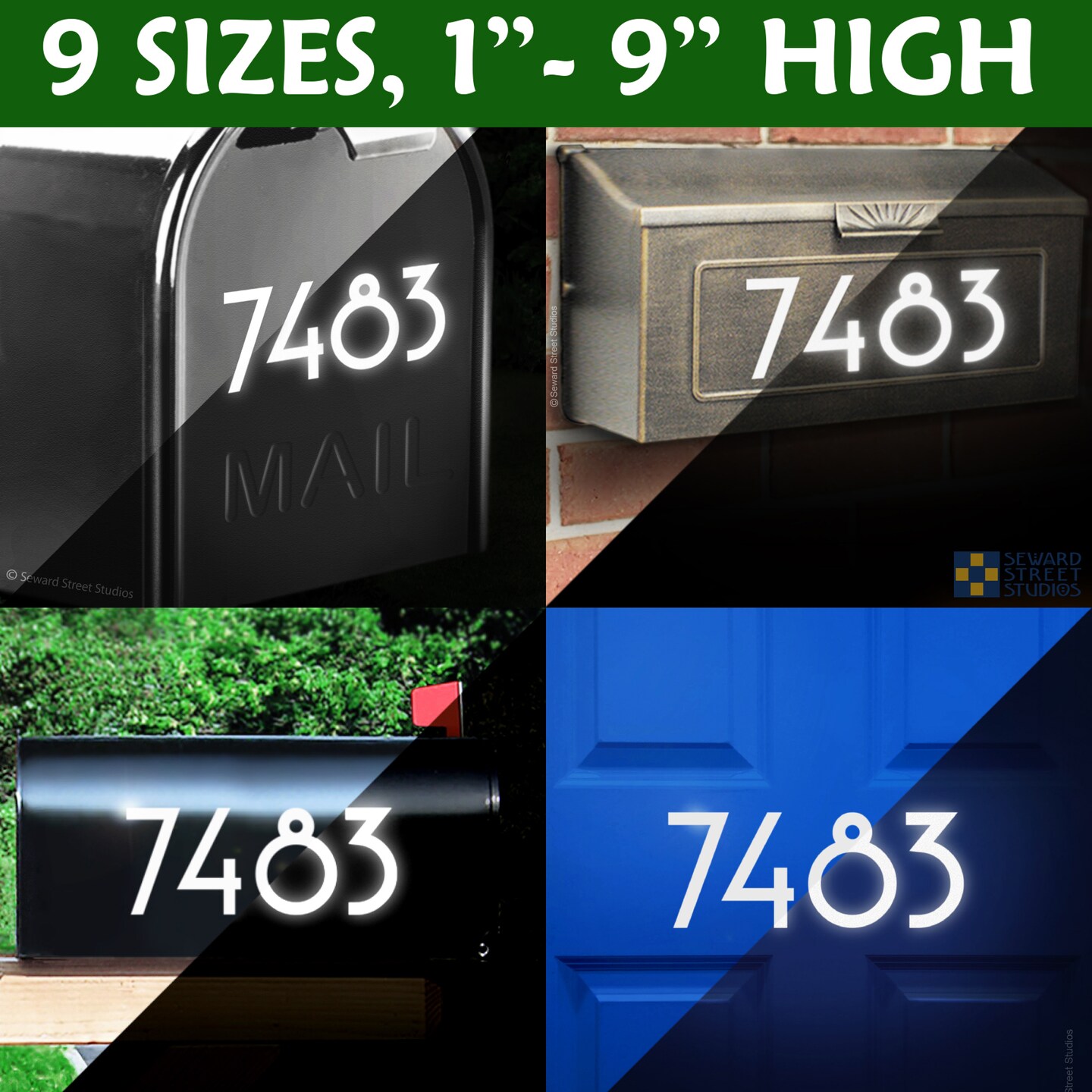 Art Deco Reflective Mailbox Address Decal, Custom Street Name Sticker