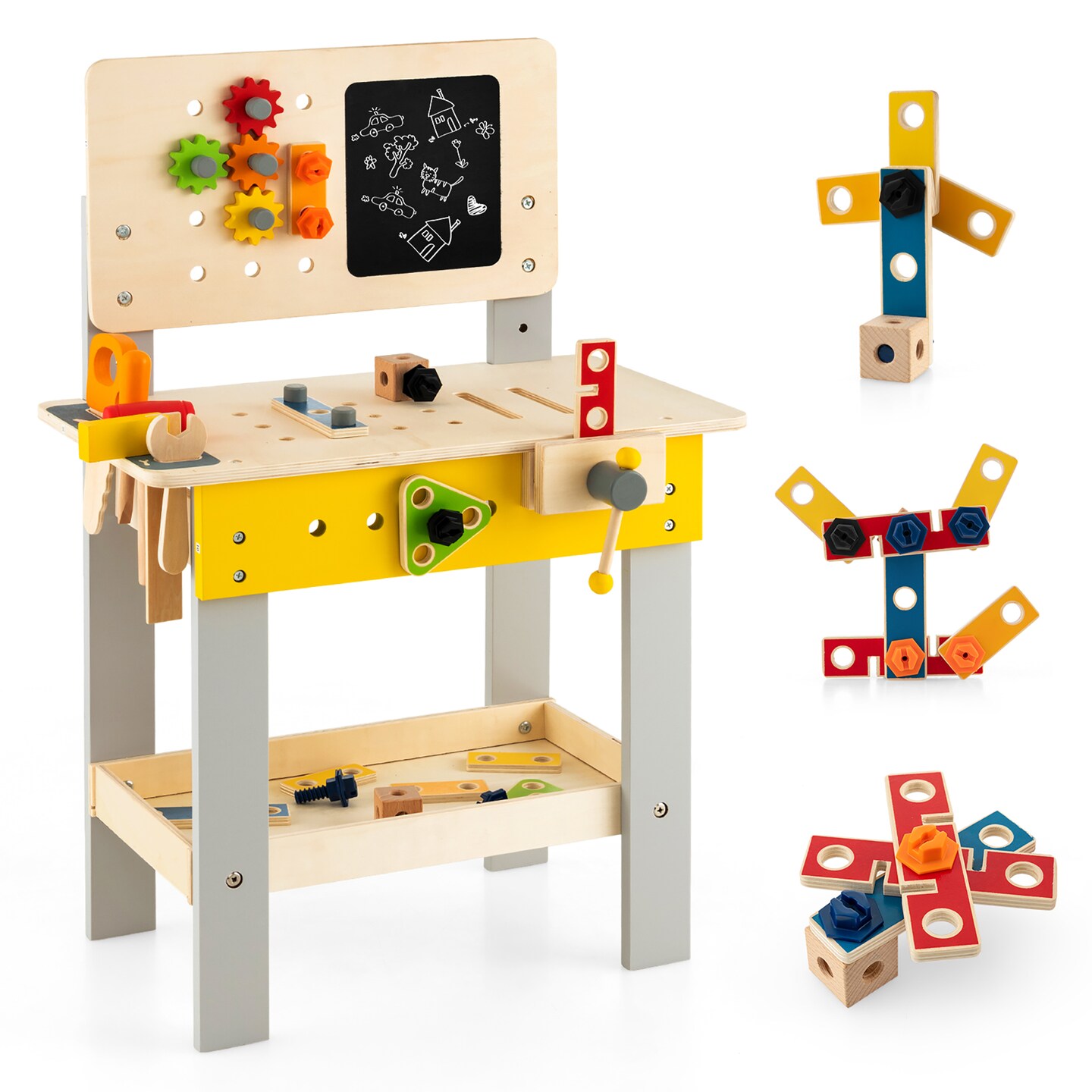 Costway Wooden Tool Bench Workbench Toy Play for Kids with Tools Set for Toddlers Ages 3 +