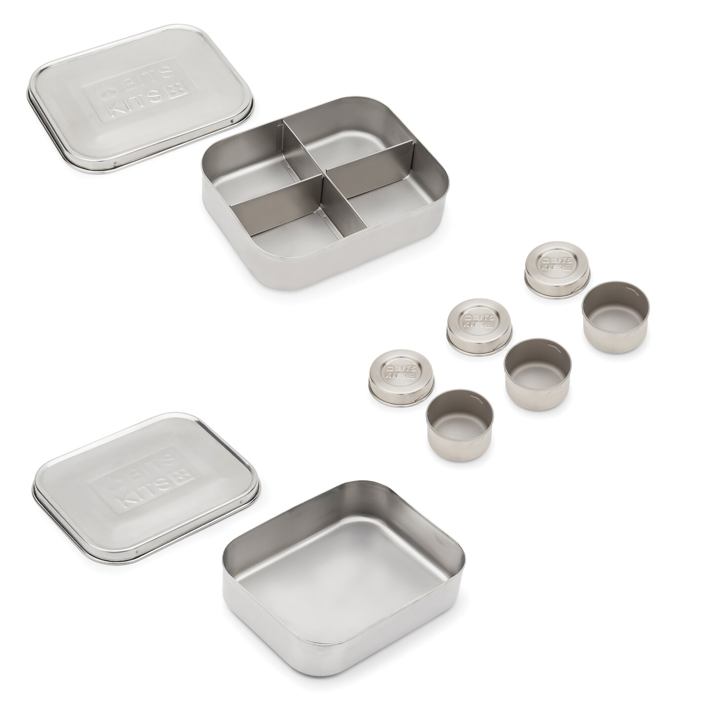 Silver Lunch Box and Condiment Containers Bundle Set of 5