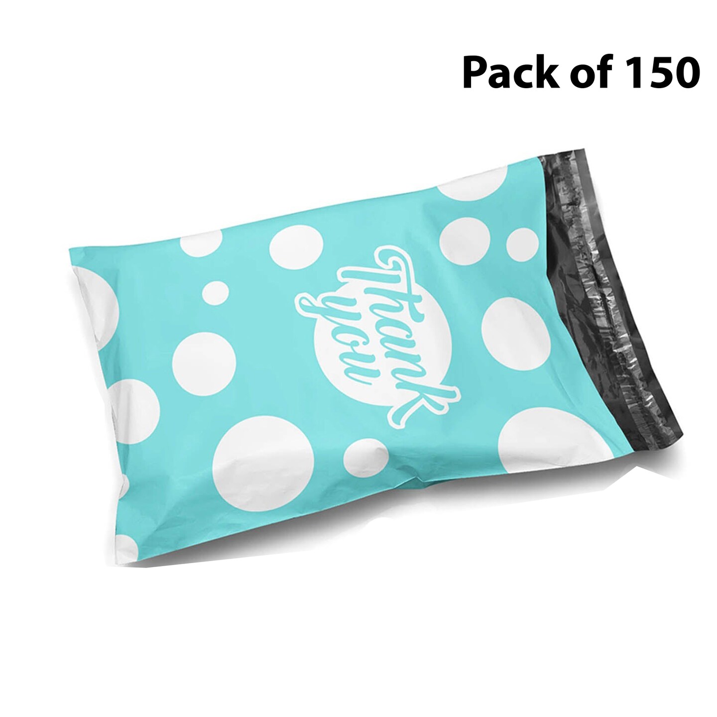 10 x 13 Teal and White Polka Dot Thank You Poly Bag Mailer Envelopes 2 Mil
