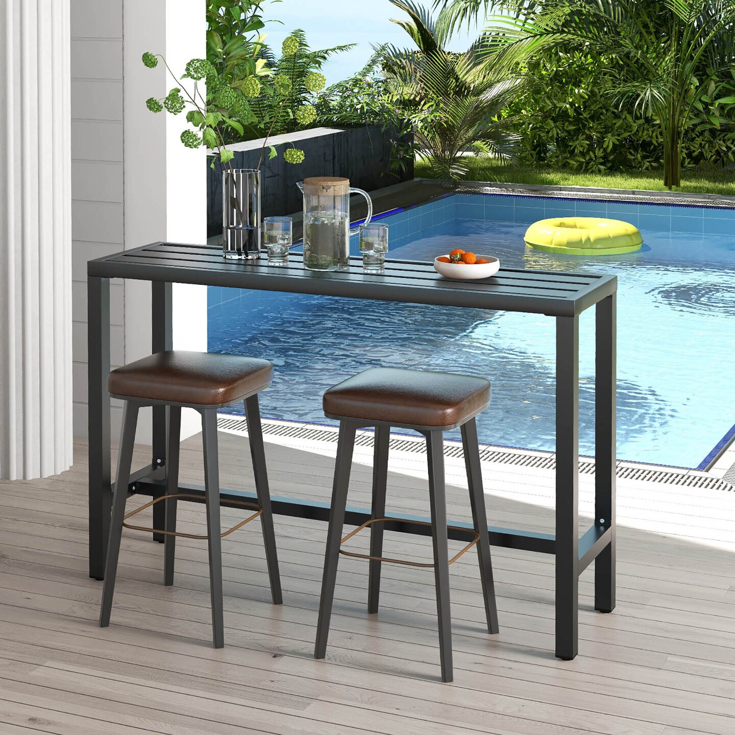 Costway Outdoor Metal Bar Table Patio Rectangular Counter Height Dining Table Black