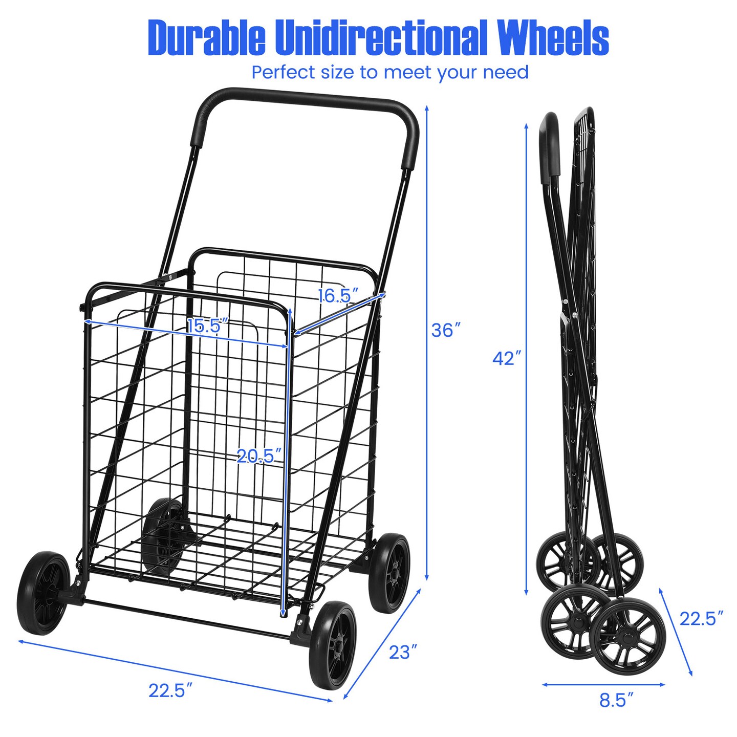 Portable Folding Shopping Cart Utility for Grocery and Laundry