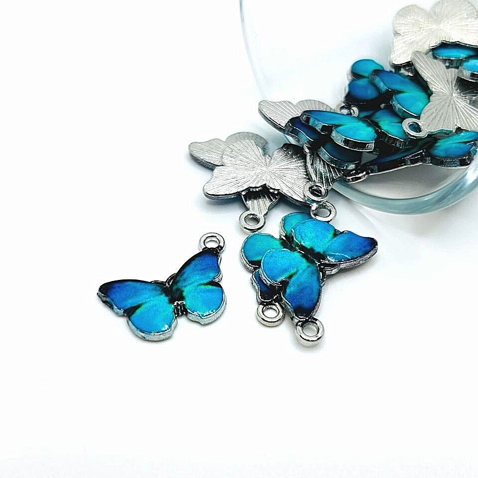 4, 20 or 50 Pieces: Aqua Blue and Silver Butterfly Charms
