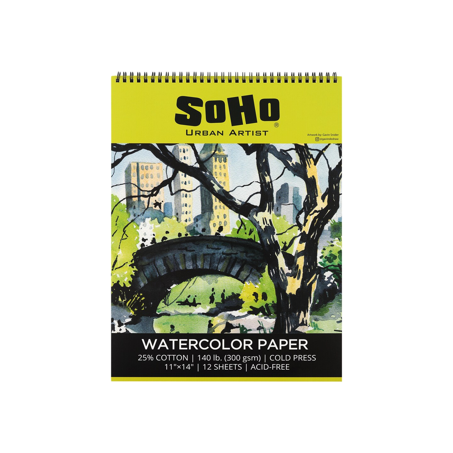 SoHo Urban Artist Watercolor Spiral Pad - 140lb Cold Press Acid-Free, ECF, 12 Pages