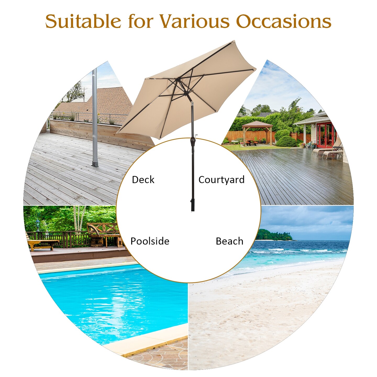 10 Feet Outdoor Patio Umbrella with Tilt Adjustment and Crank Without Base