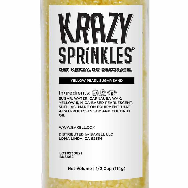 Krazy Sprinkles - Yellow Pearl Sugar Sand (1/2 Cup, 1x Jar) for Cakes, Ice Cream & Cookies
