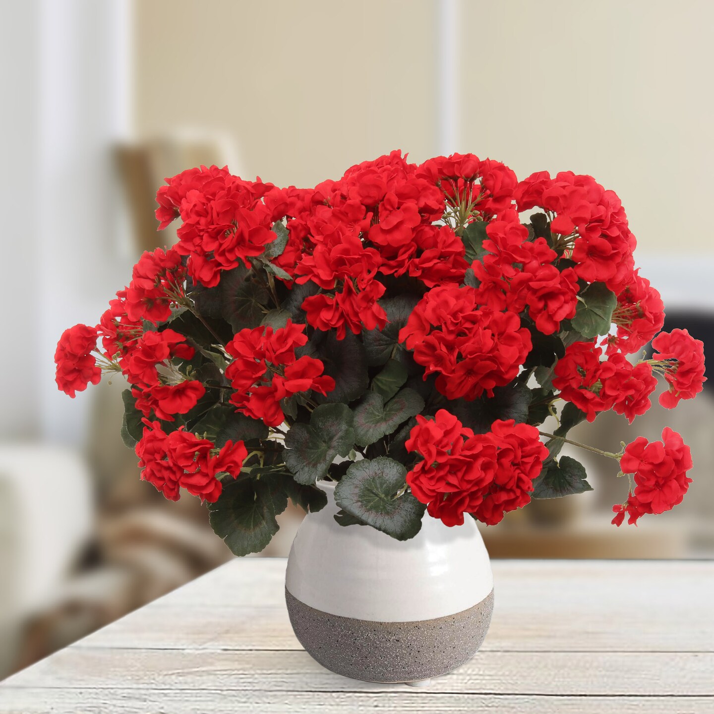 2-Pack: Red Geranium Bush - 7 Silk Blooms, Lifelike Design, Indoor/Outdoor Use, Home & Garden Decor - Spring & Summer Floral Accent, Floral Home by Artificial Flowers