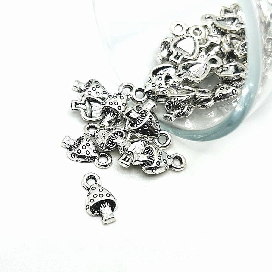 4, 20 or 50 Pieces: Small Silver Mushroom Charm