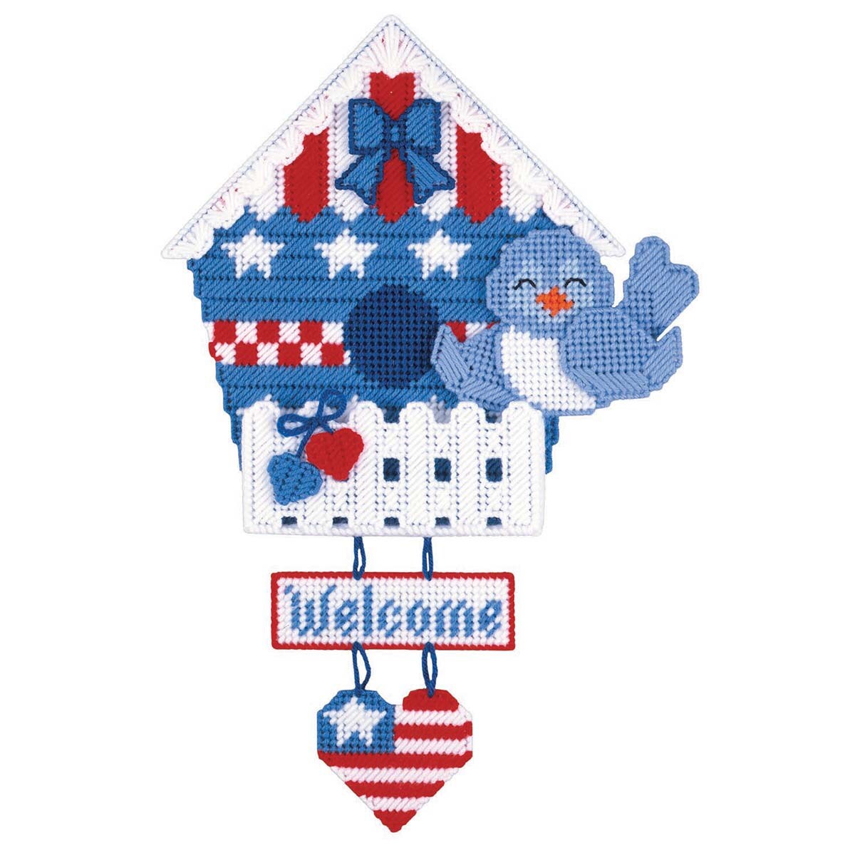 Design Works  Red White &#x26; Blue Birdhouse Wall Hanging Plastic Canvas Kit
