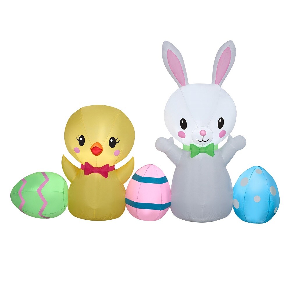 National Tree Company Inflatable Bunny and Chick Decoration, Self Inflating, Plug In, Easter Collection, 78 Inches