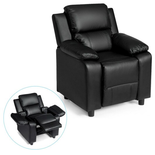 Deluxe Kids Armchair Recliner Headrest Sofa w/ Storage Arms-Black