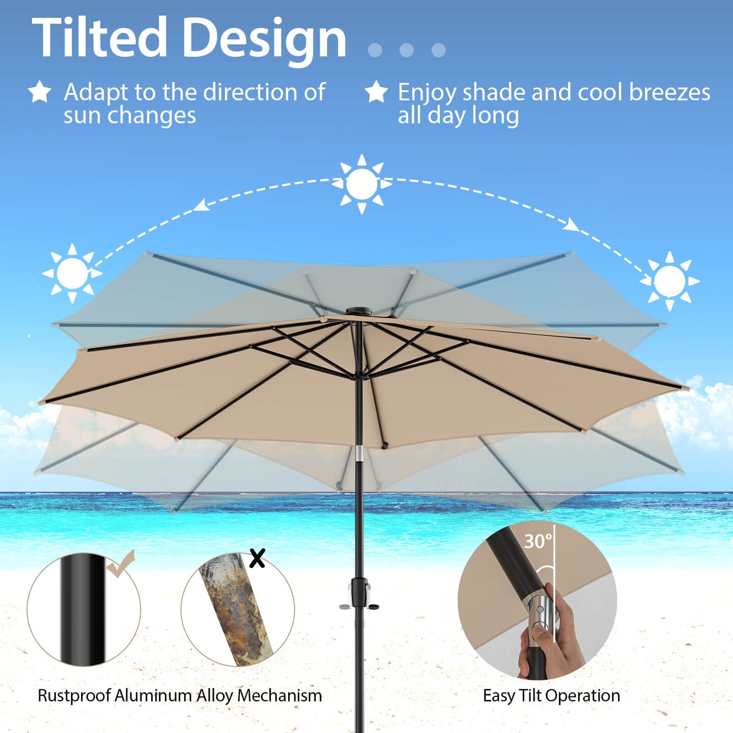 Patio Umbrella with 112 Solar Lights and Crank Handle