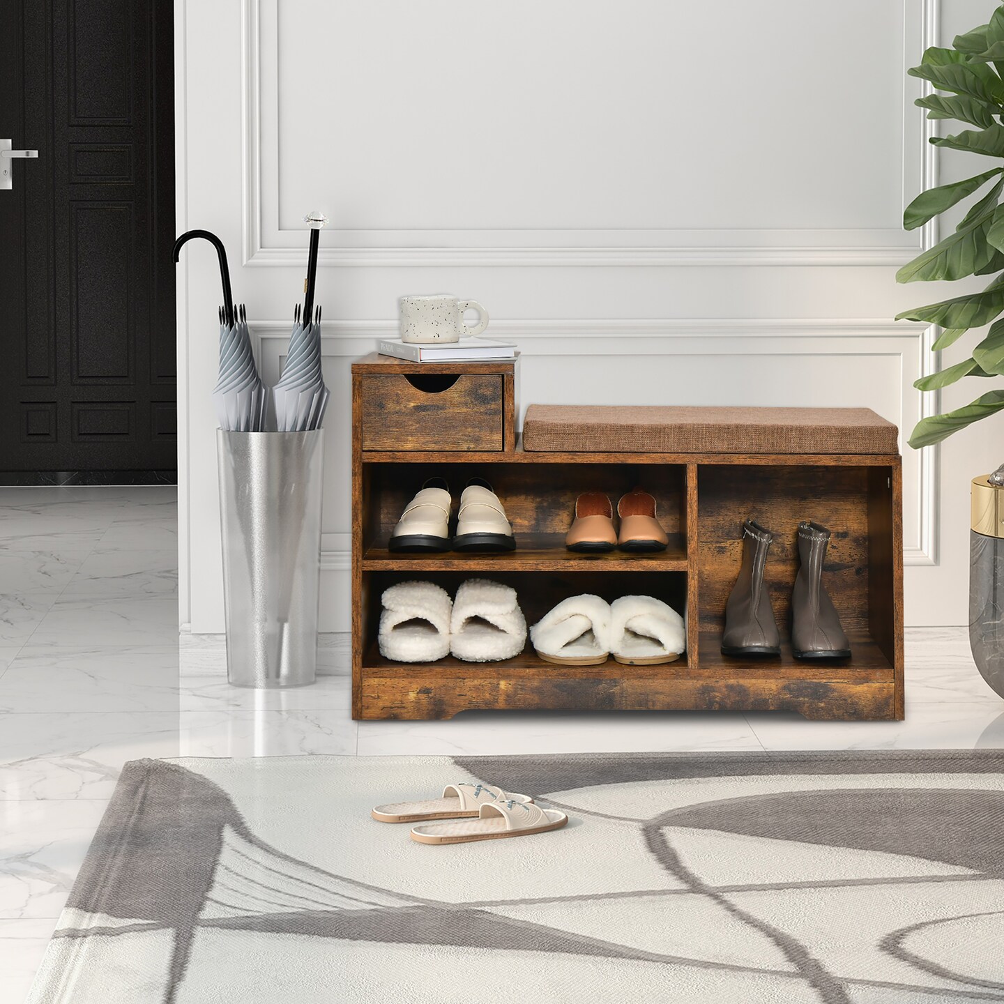 Costway 2-tier Shoe Bench Storage Shoe Rack Organizer Cabinet with Cushion for Entryway