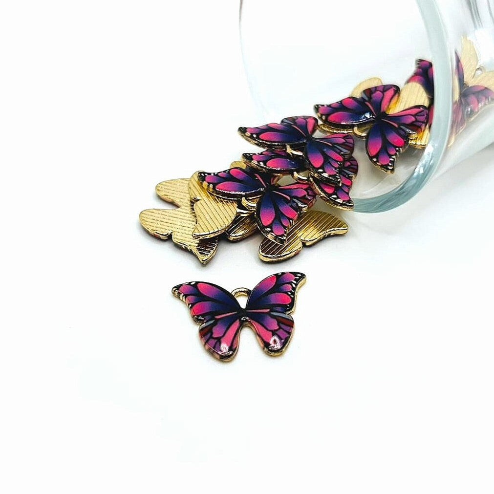 4, 20 or 50 Pieces: Purple Enamel and Gold Butterfly Charms