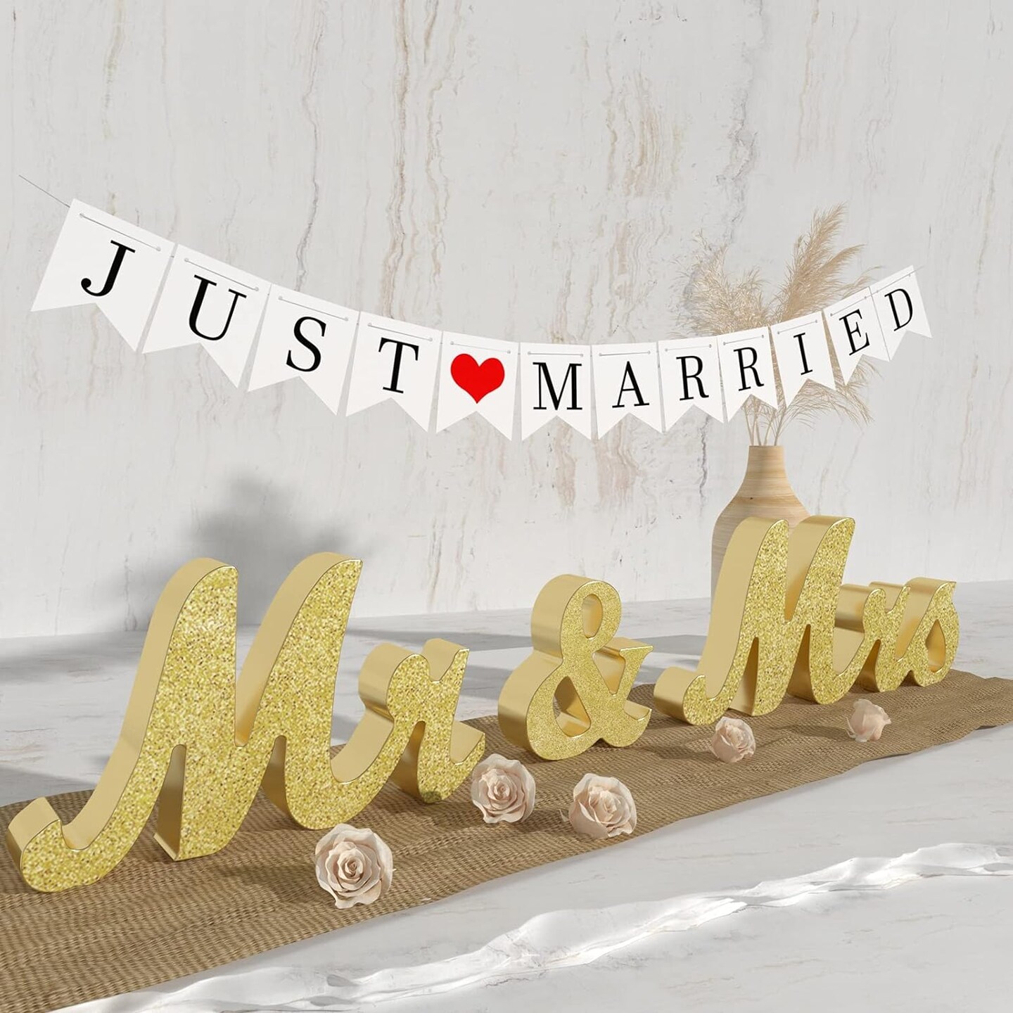 Mr and Mrs Sign & Just Married Banner for Wedding Decorations