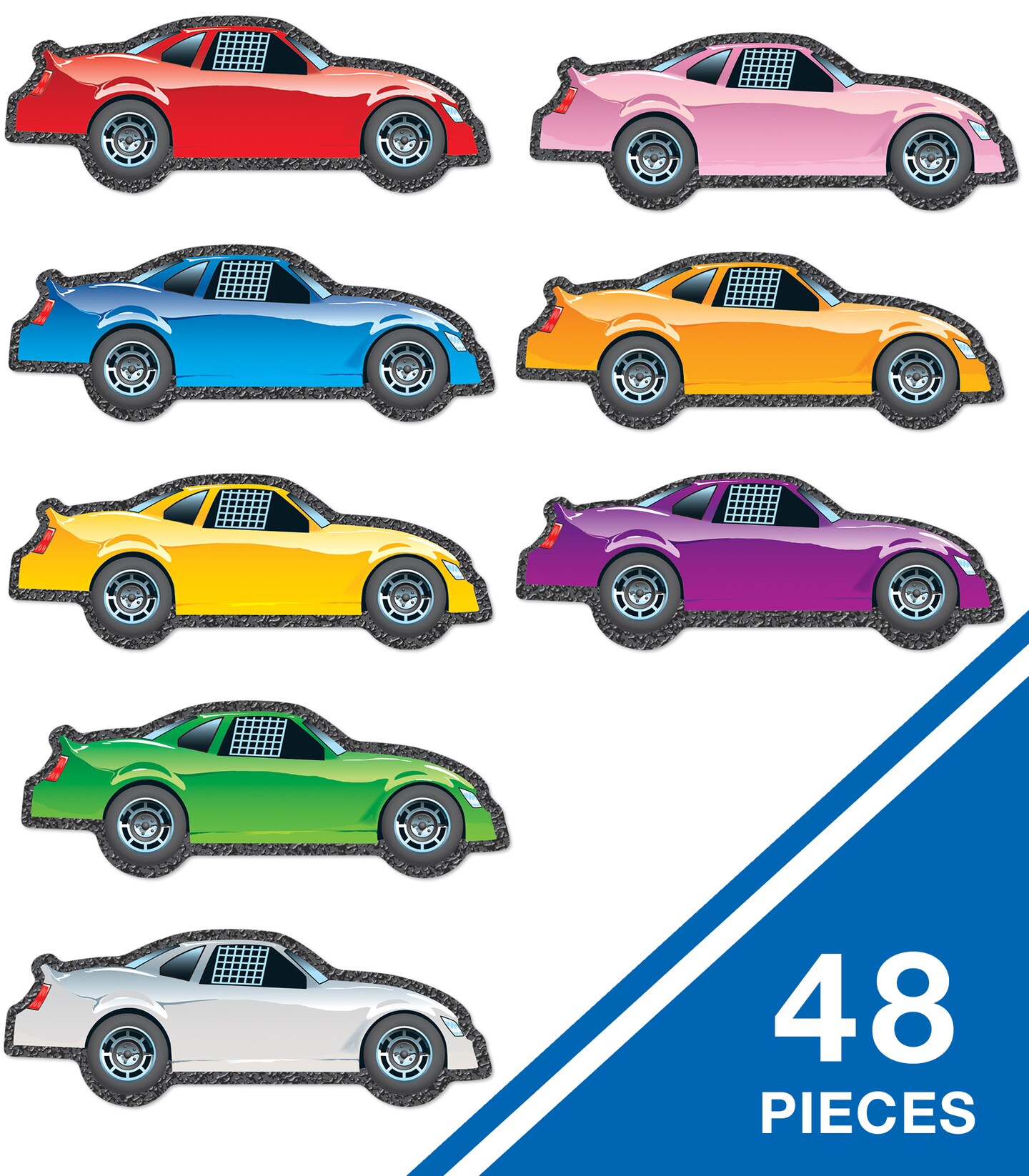 Carson Dellosa 36-Piece Race Car Cutouts, Colorful Cardstock Car Decor for Bulletin Board, Name Tags, Posterboard, NASCAR Themed Classroom, Party, and Locker Decorations