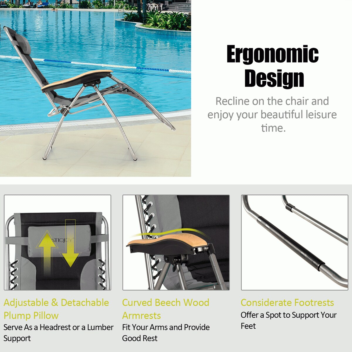 Oversize Folding Adjustable Padded Zero Gravity Lounge Chair