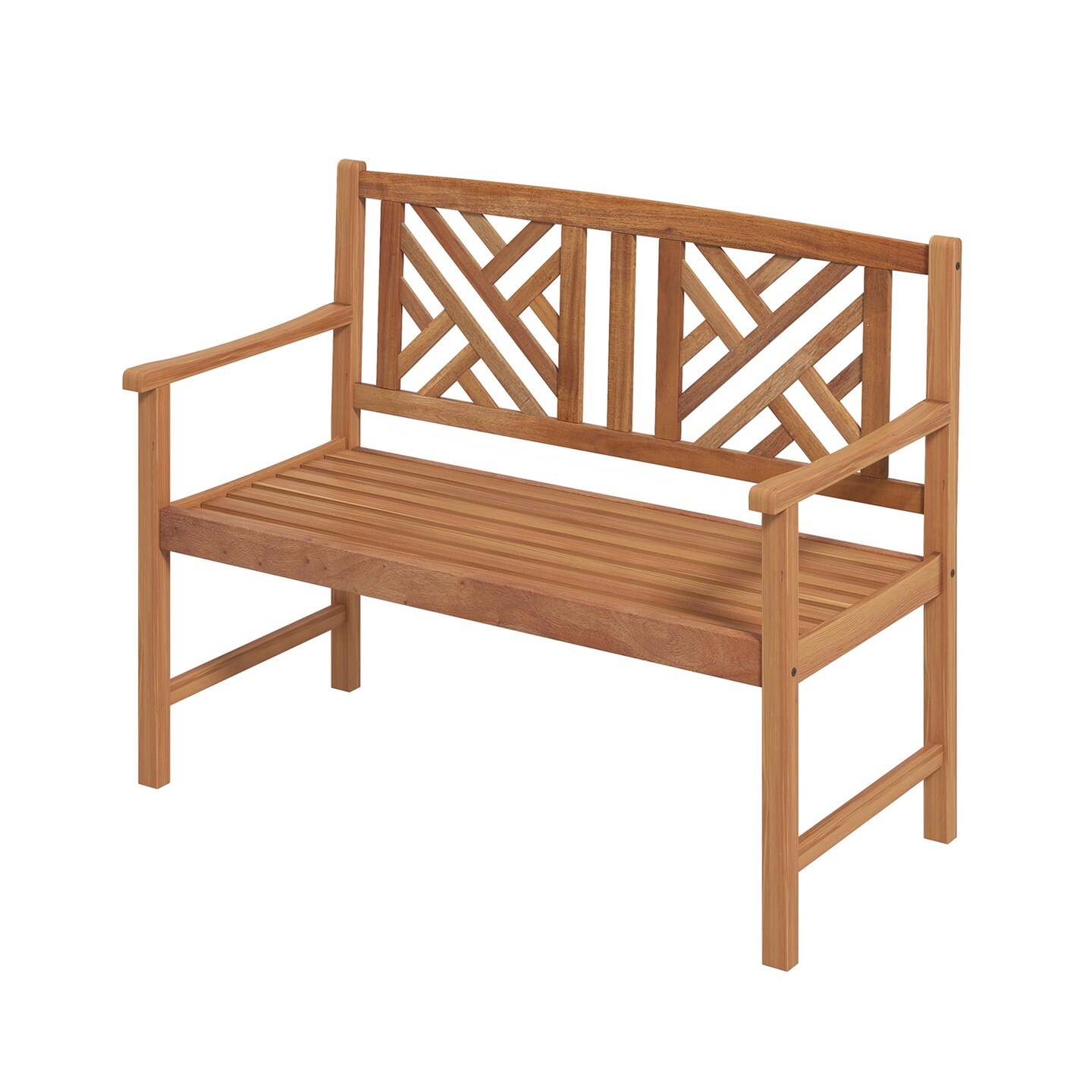 Outdoor 2-Person Patio Bench Brown Acacia Wood Sturdy Heavy Duty Seat
