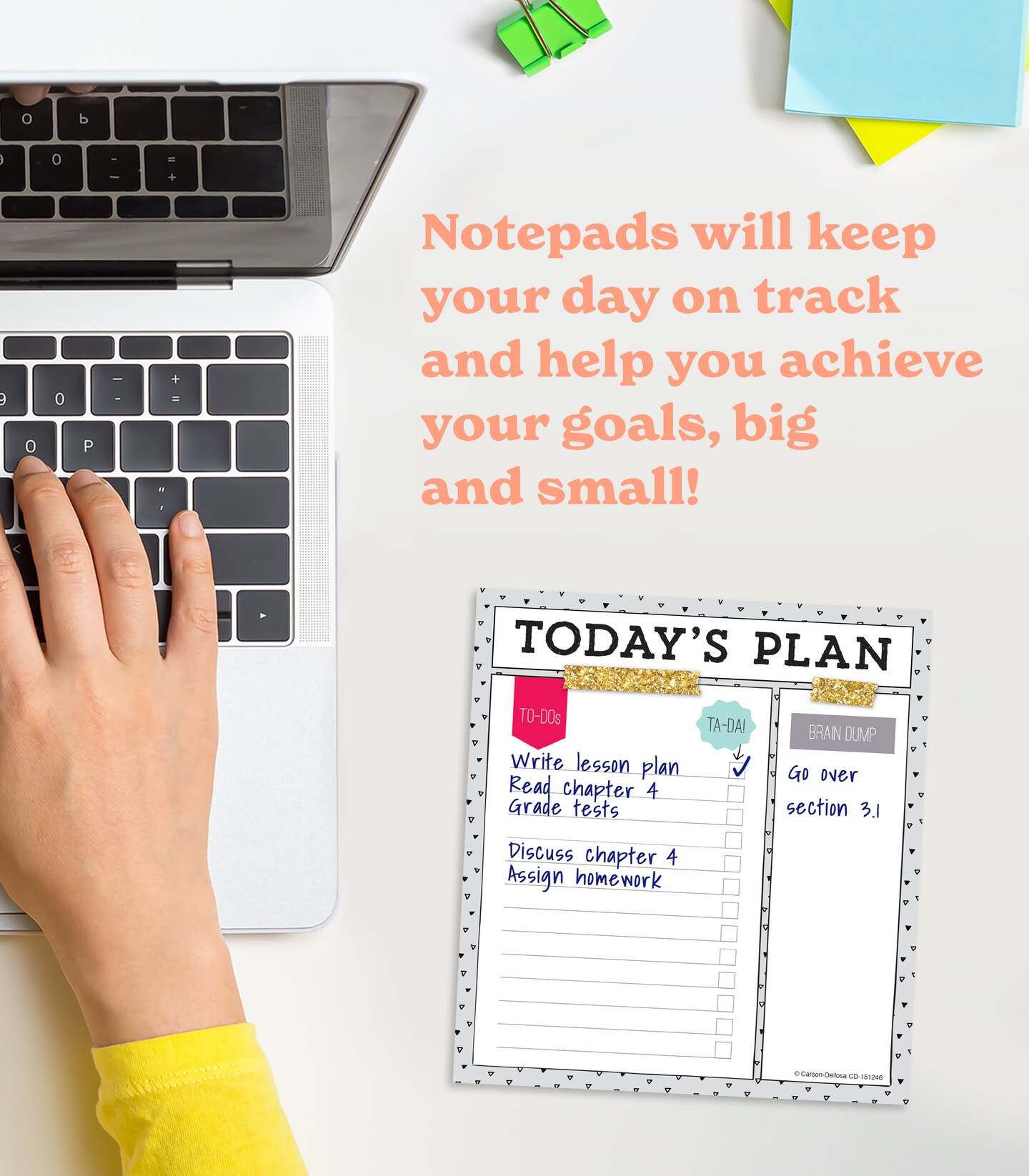 Carson Dellosa Today&#x27;s Plan Notepad 3-Pack Set, Note Pads for To Do List, Goals, Checklist, and Classroom Organization Stationary, Desk Accessories and Office Supplies