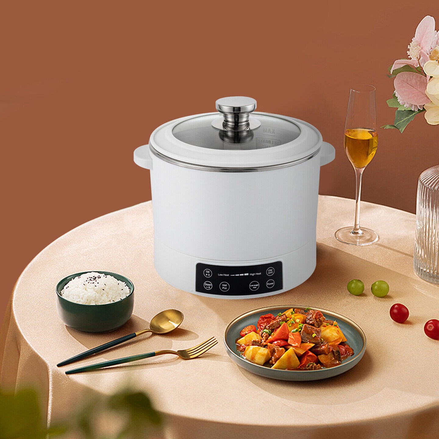 Kitcheniva 1500w 3L Stainless Steel Electric Non-Stick Hot Pot With Steamer