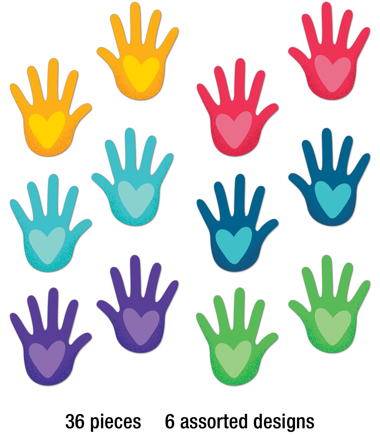 Carson Dellosa One World 36-Piece Hands With Heart Cutouts, Bright and Colorful Handprints for Bulletin Board, Back to School Decorations, and Classroom Decor