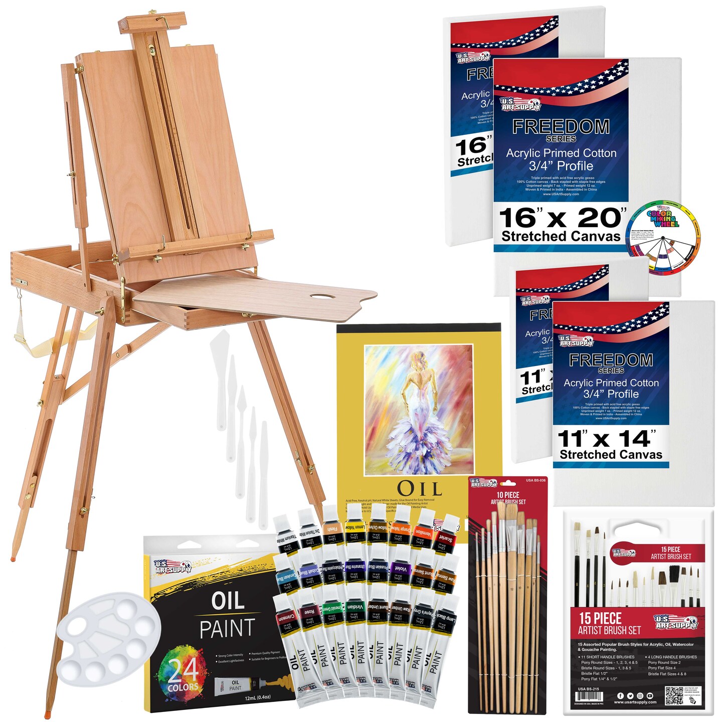 U.S. Art Supply 63-Piece Artist Oil Painting Set with French Style ...